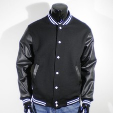 Men baseball letterman jacket with cowhide leather sleeve