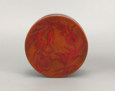 Antique Japanese lacquered wooden box with poppy flowers.