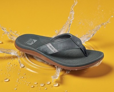 $59 Reef Santa Ana CI4652 Sandals Men's Gray Leather Round Toe Flip Flop Size 14