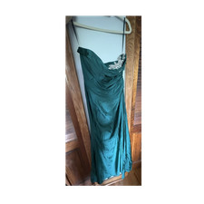 Portia Scarlett Green Satin Off Shoulder Beaded Slit Long Gown, 4