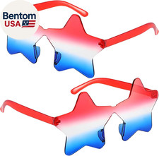 2 Pair Star Sunglasses for Women Men, Patriotic Rimless Star Shaped Sunglasses U