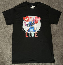 Disney Adult Black T-Shirt Lilo  Stitch Stitch "LOVE" Graphic Short Sleeve