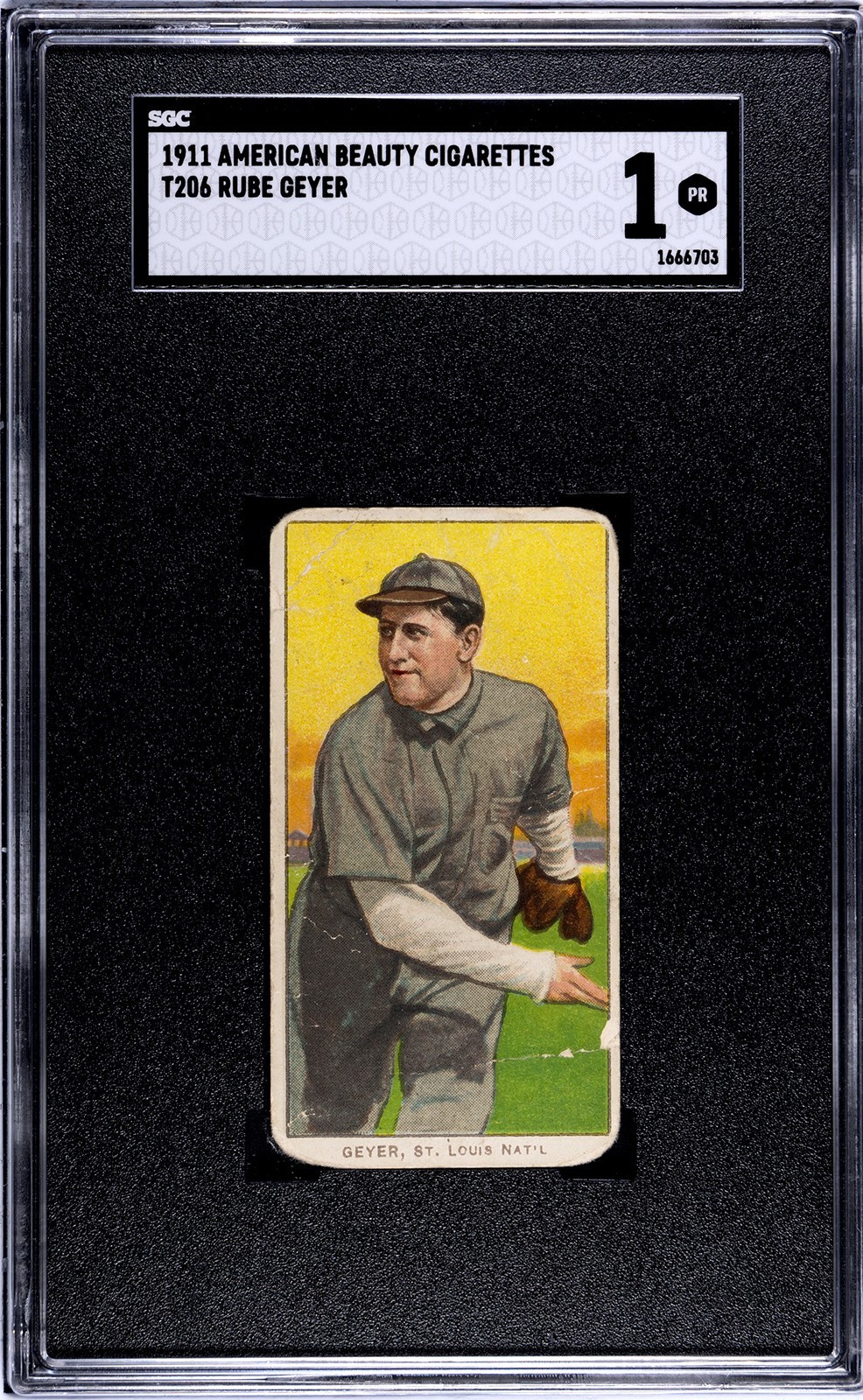 1909-1911 T206 Rube Geyer SGC 1 RARE AMERICAN BEAUTY 460 tobacco baseball card
