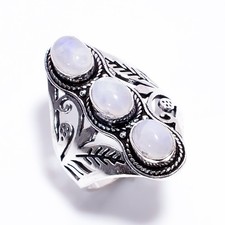 Natural Rainbow Moonstone 925 Sterling Silver Handmade Unisex Ring 10.75 US Gift