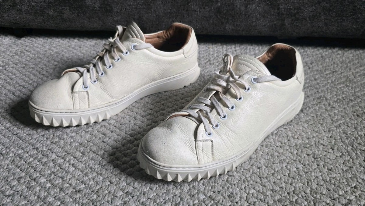 Salvatore Ferragamo Cube Eco Deerskin Distressed Sneaker Ivory