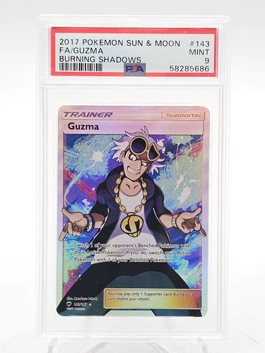 GUZMA 2017 POKEMON S & M BURNING SHADOWS FA ULTRA RARE #143/147 PSA 9 Q1345
