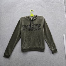 PINK Victoria's Secret Women Hoodie L Green Fleece Logo Activewear Long