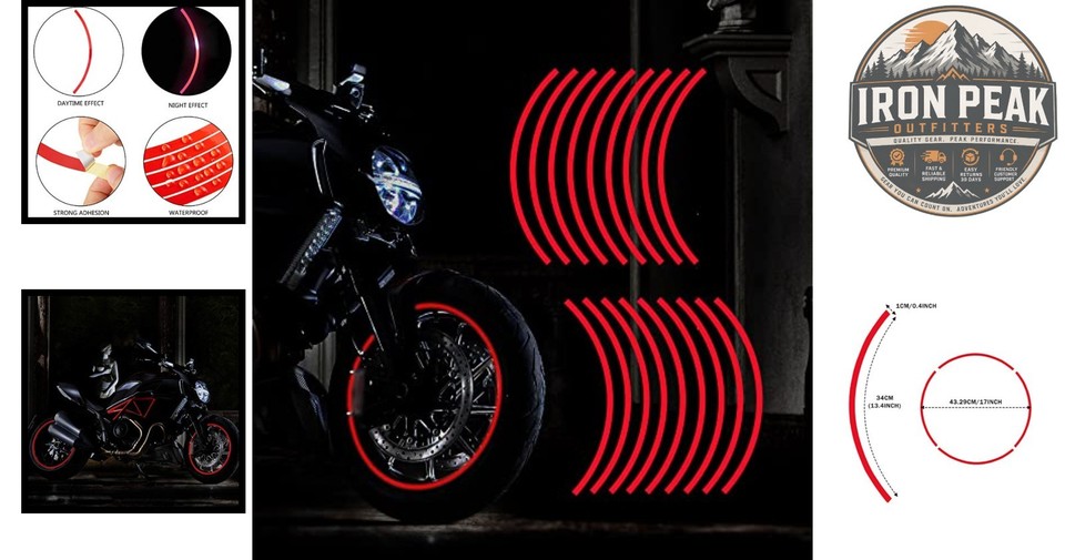 Bike Wheel Stickers R15 Motorcycle Car Bike Rim Stripe Decals 16-17 in Red 16 Pcs Reflective ...