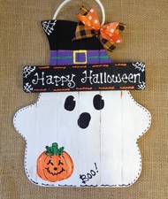 Handcrafted Halloween Ghost Sign: Happy Halloween Pumpkin