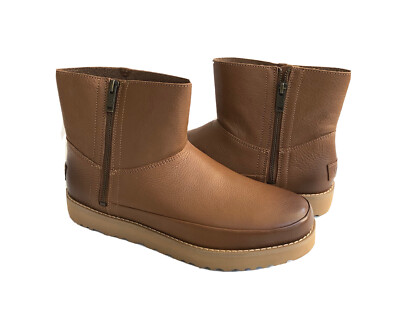 UGG DECONSTRUCTED MINI ZIP CHESTNUT LEATHER SHEARLING BOOT US 11