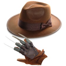HALLOWEEN DREAM KILLER COSTUME BLACK HAT AND HAND CLAW FANCY DRESS ACCESSORIES