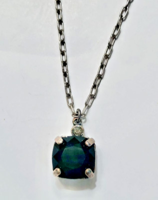 Vintage Catherine Popesco Black Austrian Crystal Square Cushion Stone Necklace
