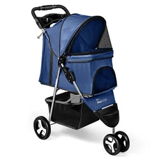 3 Wheel Dog Cat Pet Travel Stroller Folding Carrier Storage Basket Light Weight