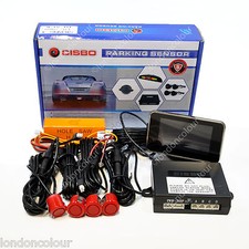 CISBO BRIGHT RED 18mm REAR REVERSE PARKING SENSORS VOICE ALERT LED DISPLAY KIT
