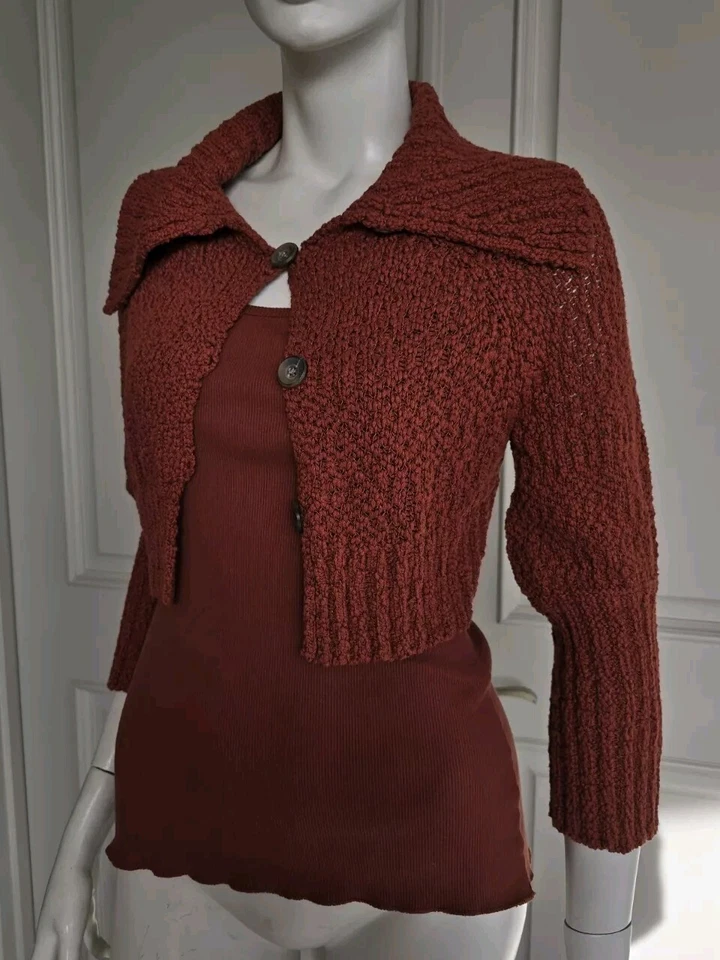 Cárdigan Cami Tank Ladrillo Rojo Basura 2 Piezas Manga 3/4 Talla M Foto 3 de 4