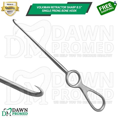Volkman Retractor Sharp 8.5'' Single Prong Bone Hook Surgical Instrument German G