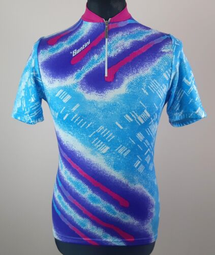 Vintage SMS Santini Cycling Jersey Men's Size M Multicolor 1/4 Zip Short Sleeve  - Picture 1 of 8