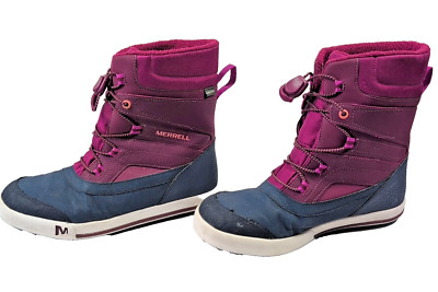 Merrell Snowback 2.0 Women's Snow Boots Size 5M Leather Fuchsia Blue GUC