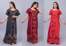 Indian Women's Cotton-Nighty Hand Block Print Sleepwear Plus Long Dress Handmade