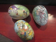 GERMAN PAPER MACHE EASTER EGGS LARGE CANDY CONTAINERS LOT OF THREE