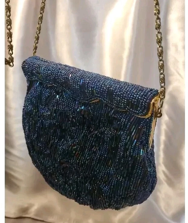 Minibolso LaRegale vintage azul brillante con correa de cadena dorado Foto 4 de 4