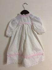 Vintage Baby Or Doll Gown White With Pink Trim