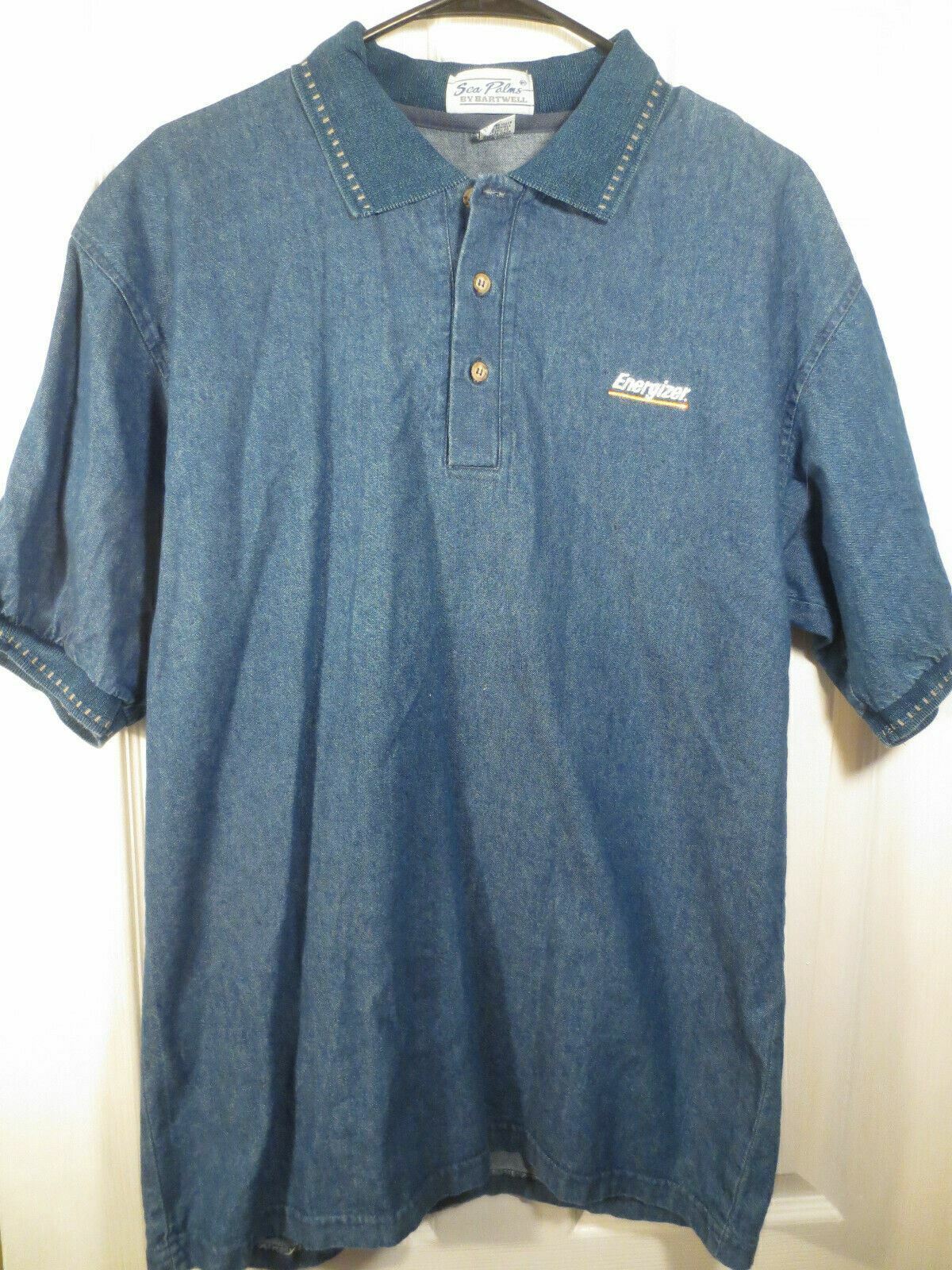 Energizer Batteries Embroidered Denim Cotton Polo Shirt Medium by Sea Palms-image