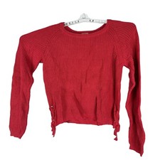Forever 21 Girls Red Knit Sweater Long Sleeve Lace-Up Sides Size L