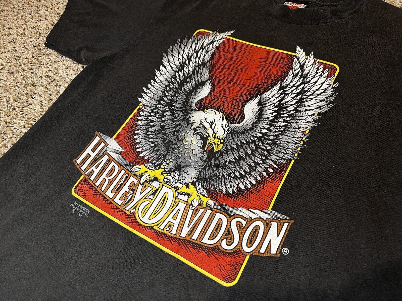 Vintage 3D EMBLEM Harley Davidson Live to Ride Ride To Live 1991 Eagle T Shirt 90s Black XL