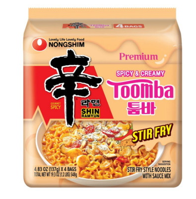 Nongshim Shin Toomba Stir Fry Creamy Premium Ramen Noodle Soup Pack, 4.83 oz X 4