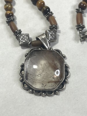 Sterling Silver Beaded necklace w Gold Rutilated Quartz  hand made beauty