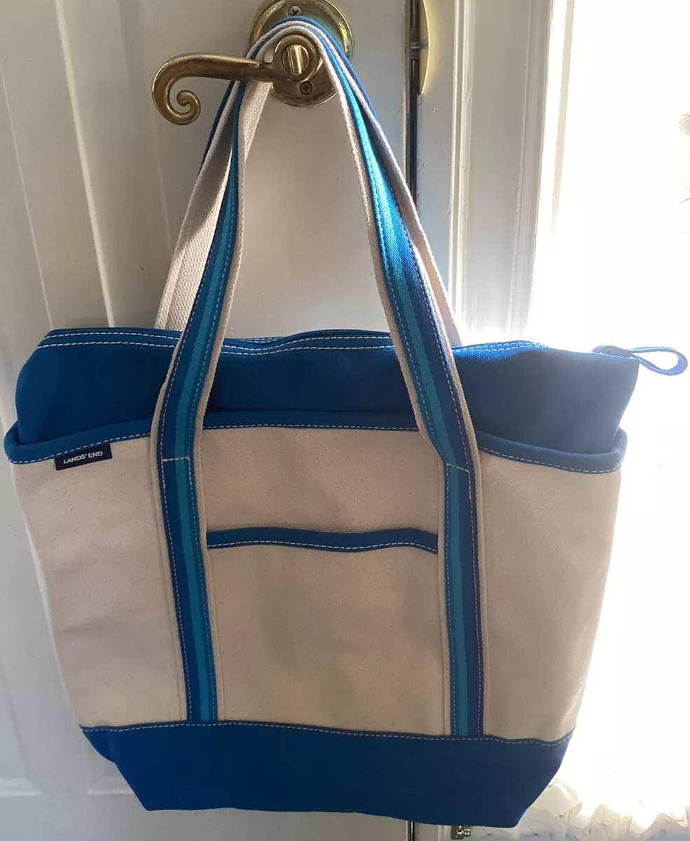  Lands' End Natural Long Handle Zip Top Canvas Tote