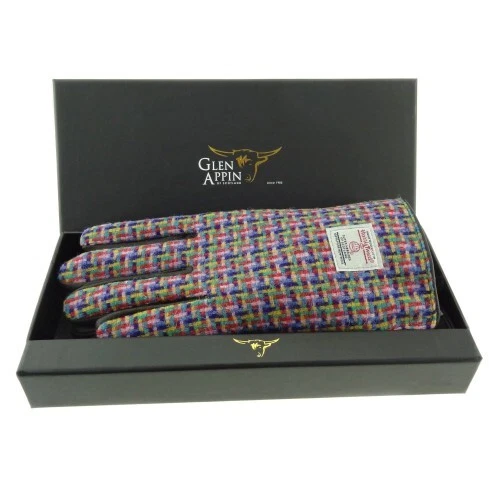 Ladies Harris Tweed Leather Gloves Boxed in in Jazzy Weave LB3011-COL116 Large