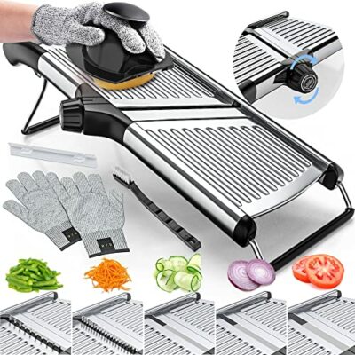 MANDOLINE FOOD SLICER French Fry Julienne Vegetable Onion Slicer Gloves GRAMERCY