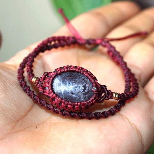 Handmade Natural Star Sapphire Gemstone Micro Macrame Cuff Boho Crystal Bracelet - Picture 9 of 11
