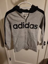 Adidas Youth Training Fleece Hoodie Jacket Medium 10/12 Gray Black Nice
