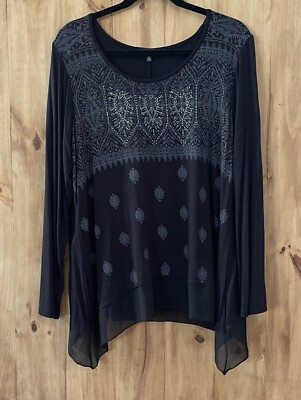 B.L.E.U.  Women s Long Sleeve Black Top with Stud Embellishments - XL