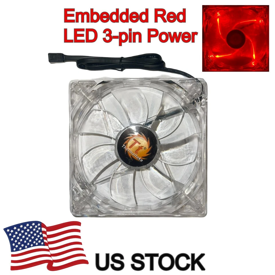 Lote de 4x Ventilador PC Silencioso ThermalTake Rosewell TT-1225 LED Rojo 120mm 3 pines 12V 0.18A Foto 2 de 4