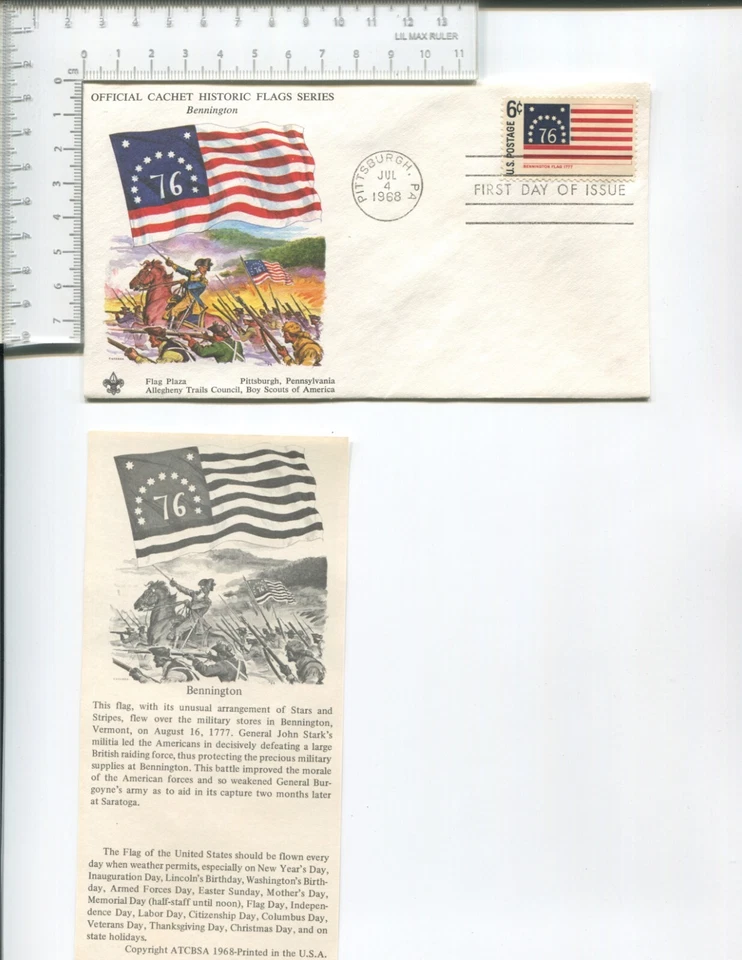 1968 1st day of issue set:10 Historic Flags Sc 134 Boy Scout cachets & inserts - Image 4 of 4