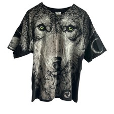 Vintage Liquid Blue Shirt Adult L 1995 USA Graphic Wolf AOP All Over 90s Mens