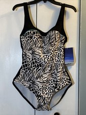 Gabar One Piece Swimsuit Womens 12 Swim Suit White Black Twist Bra Maillot vtg