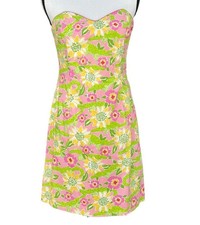 Lilly Pulitzer Croc Monsieur Strapless Dress 8 Pink Yellow White Label VINTAGE
