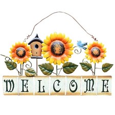 Welcome Sign Metal Hanging Sunflower Signs for Front Door Porch Wall - Rustic...