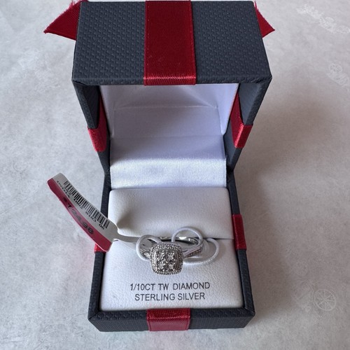 NIB 1/10 CT TW Diamond Square Cluster Stud Rings In Sterling Silver NWT $125