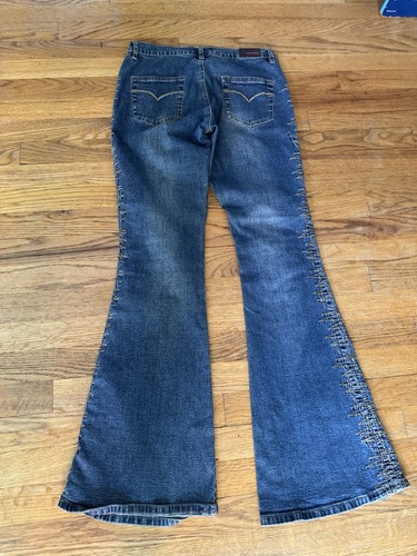 Vintage Exbleus Jeans Lace up Side Womens Blue Y2K Wide Flare Leg Bratz 9/10 - Picture 2 of 6