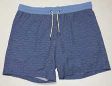 Fair Harbor Swim Trunks Men  s XL Lined Shorts Blue 7  Inseam Geometric Print EUC