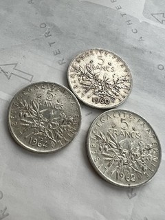 🇫🇷 Lot De 3 Pièces De 5 Francs Semeuse En Argent 1960 62 64 Bon État