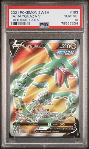 2021 POKEMON SWORD & SHIELD EVOLVING SKIES #193 FULL ART/RAYQUAZA V PSA 10