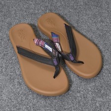 Flojos Flip Flops Women's Size 7 Floral Island Beach Black Brown Sandals