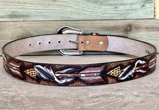Hand Painted Western Leather Belt 1.5" Handmade Cowhide Strap  Removable Buckle